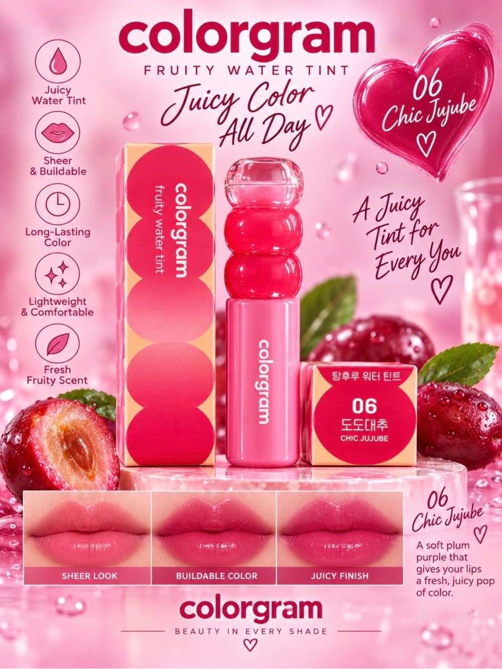 Colorgram Fruity Water Tint - Chic Jujube (06) Pink